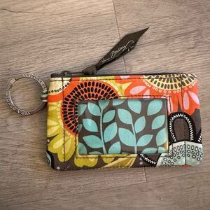Vera Bradley Zip ID Case Pouch Change Purse Key Ring Ziggy Zinnia Pattern